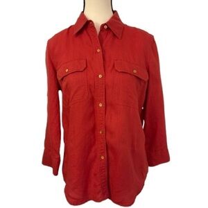 Lauren Ralph Lauren Red Linen Shirt | Gold Buttons | PM | Classic Coastal Preppy